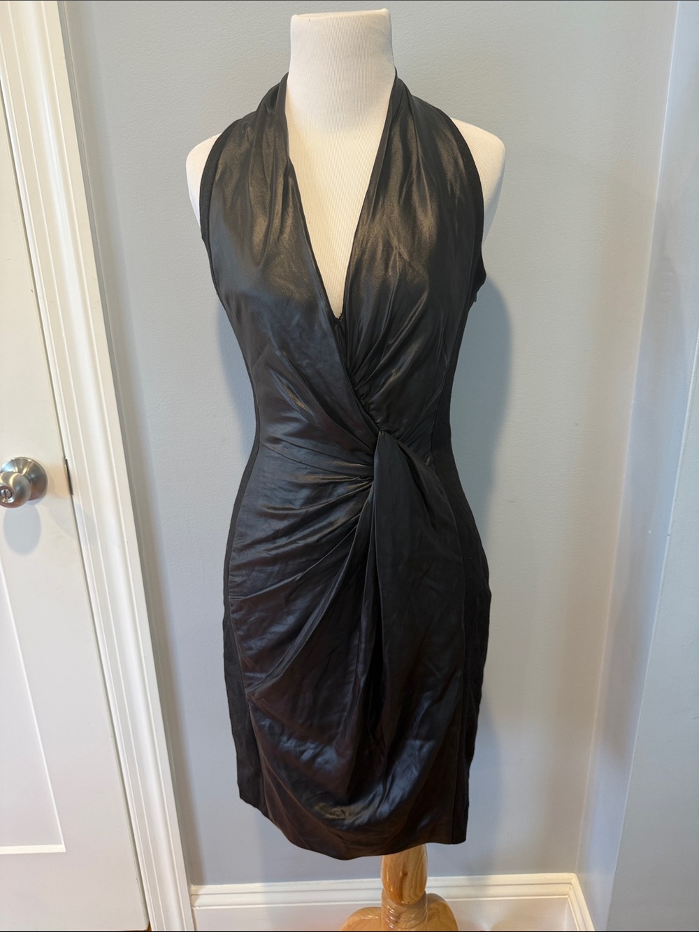 Karen Millen  Faux-Leather Draped Halter Dress